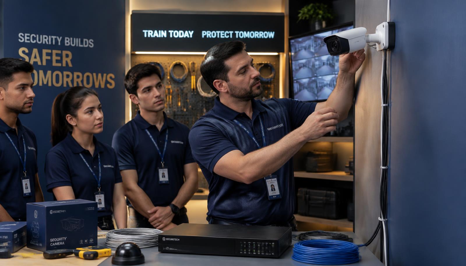 SecureNet Ghana technician training students on CCTV installation